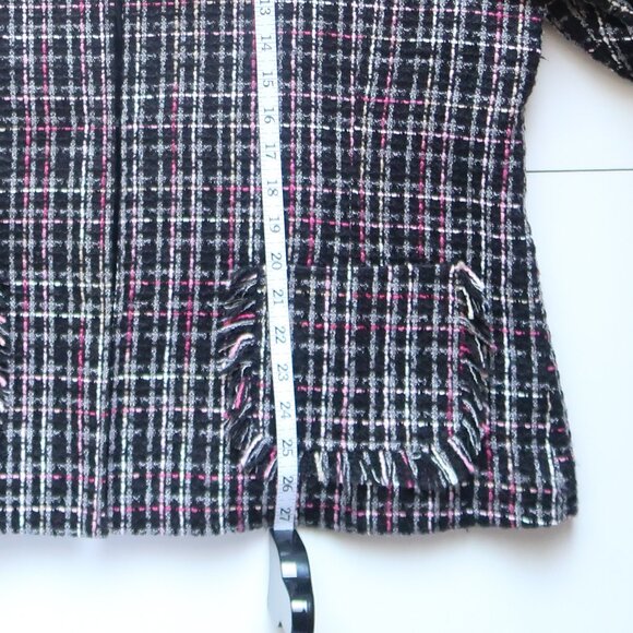 Chico’s Black Pink Tweed Plaid Jacket Blazer Office Career Fall Winter L Large - Picture 12 of 15